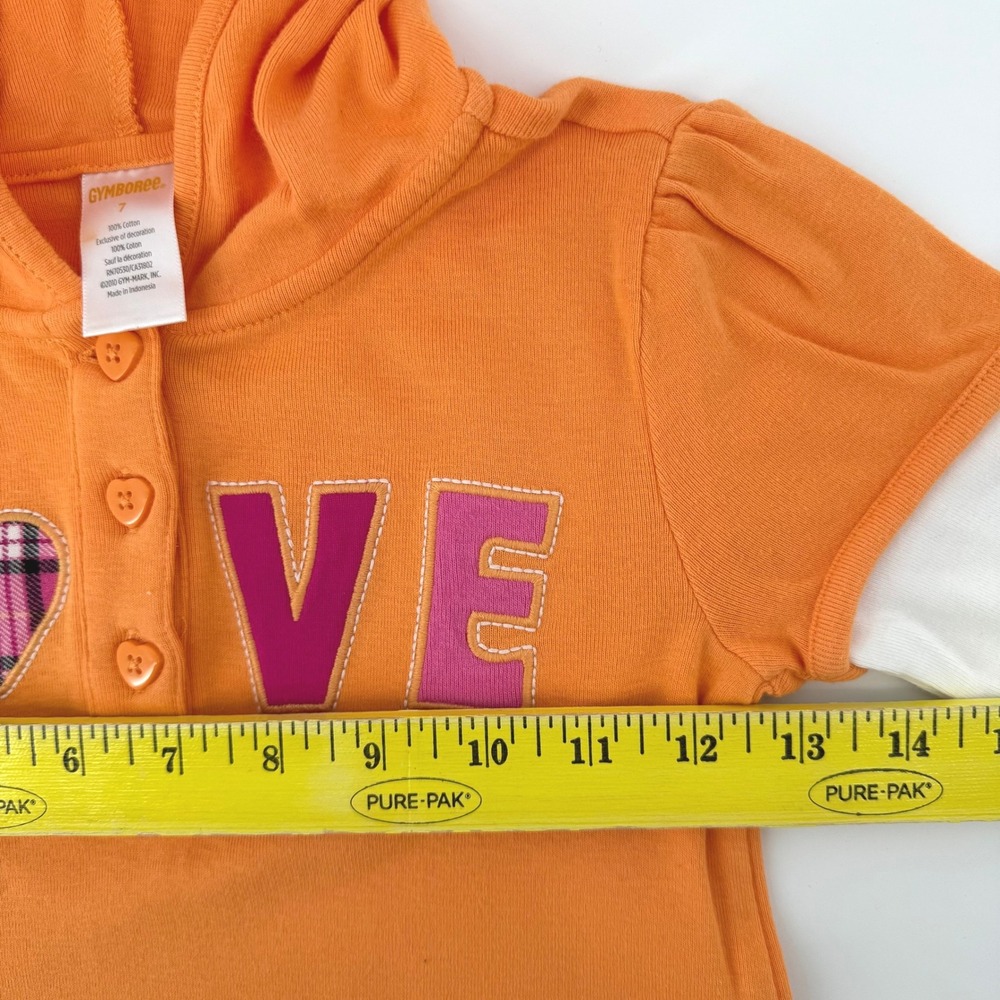 Gymboree Dress Girls 7 Panda Academy Orange Sleeve Love Heart Plaid Drop Waist - Picture 6 of 6